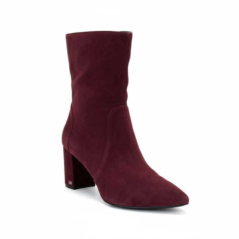 Stuart Weitzman Renegade 75 Cabernet Suede Block Heel Ankle Booties Size 8.5